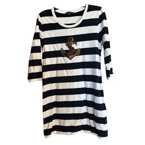 Boston Proper T Shirt Dress Womens Medium Nautical Stripe Stretch Short Sleeves